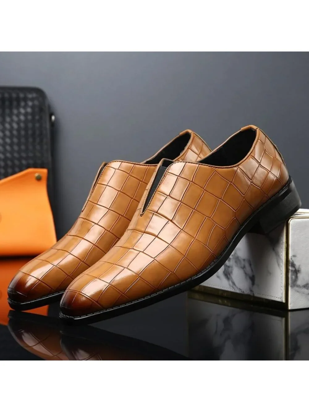 Men's Yellow Soft Leather Penny Loafers Dress Slip-on for Formal Business